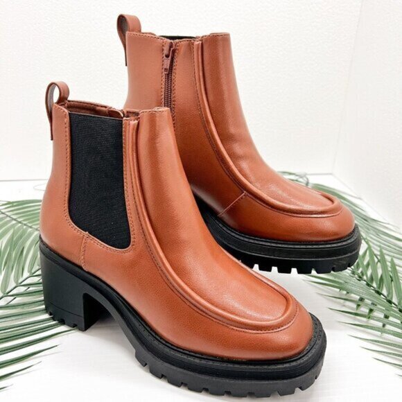 SO Women's Chelsea Side Zip Chunky Heeled Ankle Boots Size 7.5 Brown NWB - Picture 1 of 12